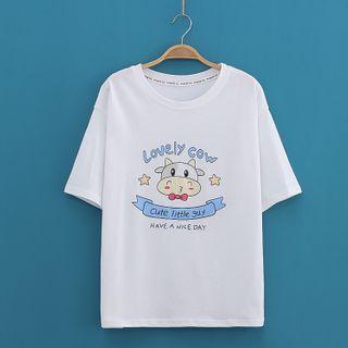Cow Print Short-sleeve Top As Shown In Figure - One Size