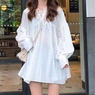 Lace Up Detail Blouse White - One Size