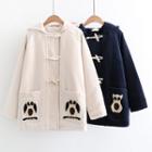 Owl Embroidered Hooded Toggle Jacket