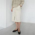 Slit-front Midi Skirt With Belt