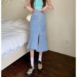 Asymmetrical Midi Denim Mermaid Skirt