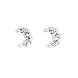 Rhinestone Moon Stud Earring 1 Pair - As Shown In Figure - One Size