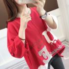 3/4-sleeve Embroidered Letter Hoodie