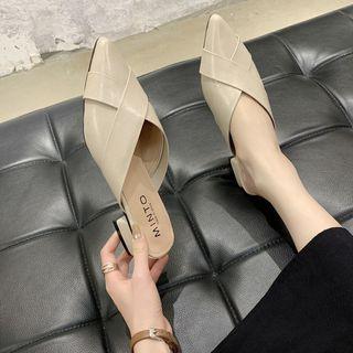Pointed Block Heel Faux Leather Mules
