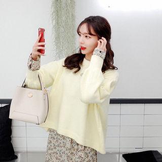 Balloon-sleeve Tie-back Knit Top