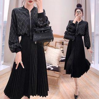 Puff-sleeve Pleated A-line Dress