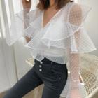 Ruffled Dotted See-through Blouse