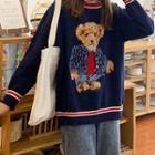Round-neck Bear Sweater Navy Blue - One Size