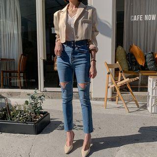 Double-button Slit Slim-fit Jeans