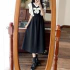 Short-sleeve V-neck Mock Two-piece Panel Dress