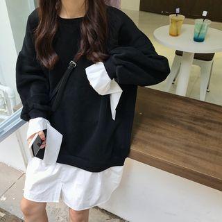 Paneled Long Sweatshirt Black - One Size
