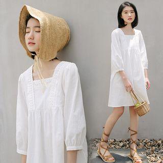 3/4-sleeve Square Neck A-line Dress