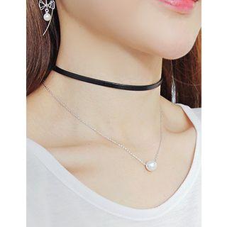 Choker Layered Faux-pearl Pendant Necklace