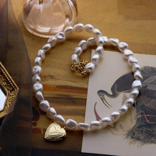 Alloy Heart Pendant Faux Pearl Necklace As Shown In Figure - One Size