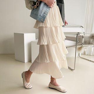 Crystal-pleat Long Cancan Skirt Cream - One Size