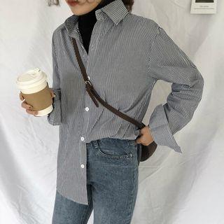 Long-sleeve Striped Blouse Pinstripes - Black & White - One Size