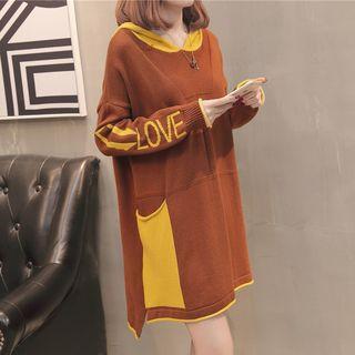 Hooded Long-sleeve Knitted Mini Dress