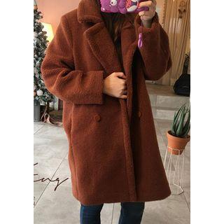 Notched-lapel Double-breasted Fleece Coat