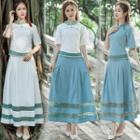 Set: Short-sleeve Hanfu Top + Maxi A-line Skirt