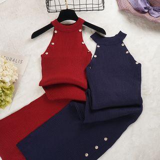 Halter Maxi Knit Sheath Dress