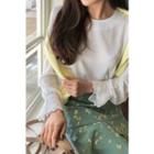 Round-neck Lace-cuff Plain Blouse