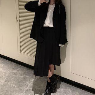 Single-breasted Blazer / Asymmetrical Midi Accordion Pleat Skirt