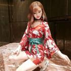 3/4-sleeve Floral Print Mini Bodycon Dress