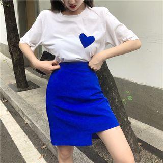 Heart Short-sleeve T-shirt / Wrap A-line Skirt