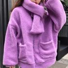 Set: Faux Shearling Zip Jacket + Scarf