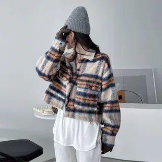 Fluffy Woolen Plaid Jacket