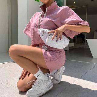 Pocket-detail Shirred Sling Bag