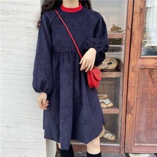 Long-sleeve Corduroy A-line Dress As Shown In Figure - One Size