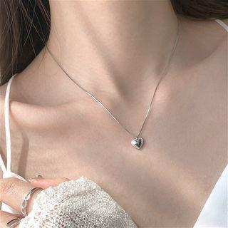 925 Sterling Silver Heart Pendant Necklace 925silver Love Heart Necklace - One Size