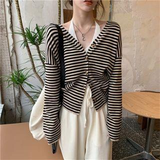 Striped Cardigan Stripes - Black & Almond - One Size