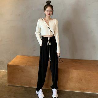Cropped Knit Jacket + High-waist Pants