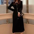 Lace Velvet Dress Black - One Size