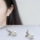 925 Sterling Silver Faux Pearl Heart Stud Earring Silver - One Size