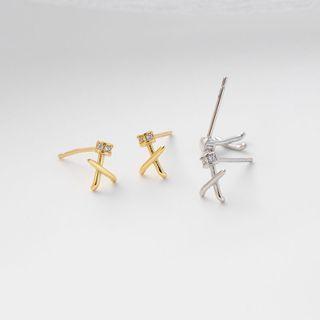 Cross Rhinestone Sterling Silver Earring