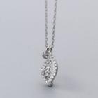 925 Sterling Silver Rhinestone Leaf Pendant Necklace Silver - One Size