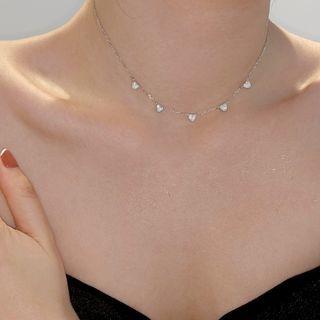 Heart Rhinestone Sterling Silver Necklace Silver - One Size