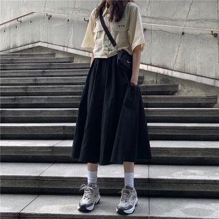 Corduroy A-line Skirt / Elbow-sleeve Shirt