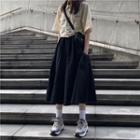 Corduroy A-line Skirt / Elbow-sleeve Shirt