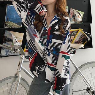 Loose-fit Long-sleeve Print Shirt As Shown In Figure - One Size