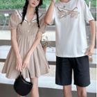 Couple Matching Short-sleeve Sailor Collar Dress / T-shirt / Shorts / Set