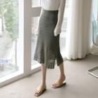 Slit-side Midi Pointelle-knit Skirt