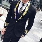 Set: Single Button Embroidered Blazer + Vest + Pants