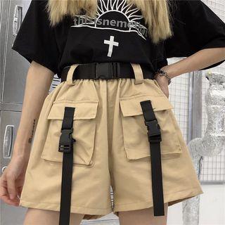Buckle Strap Wide-leg Cargo Shorts