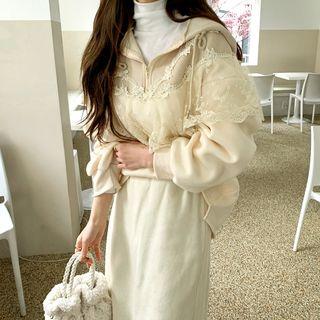 Dip-back Zipped Lace-capelet Hoodie