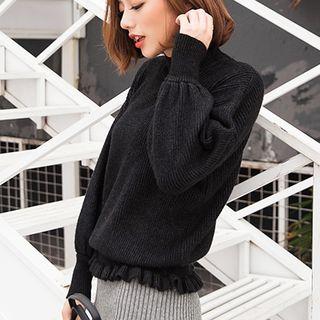 Ruffle Hem Mock Neck Sweater