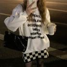 Lettering Sweatshirt / Checkerboard Mini Skirt